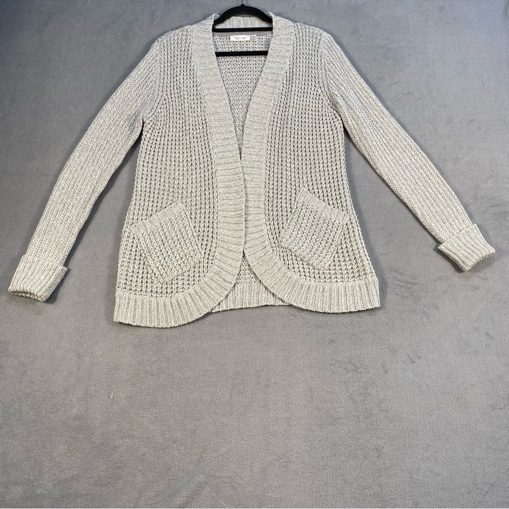 RD Style Women’s Light Gray Waffle Knit Open-Front Long sleeves Cardigan, size M